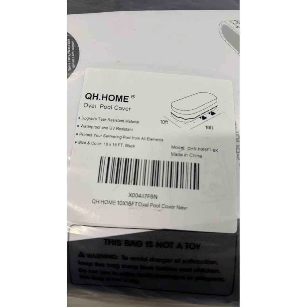 QH.HOME 10x16 FT Oval Pool Cover Black Above Ground Waterproof UV Resistant